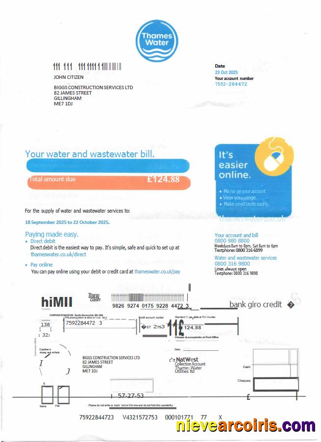 United Kingdom Thames Water utility bill, version 2